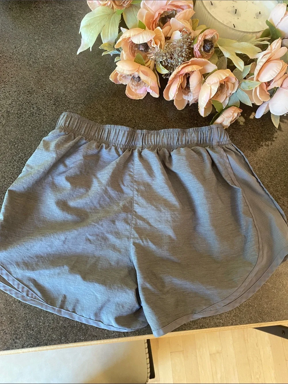 Nike Women's Light Gray Athletic Running Shorts with White Swoosh